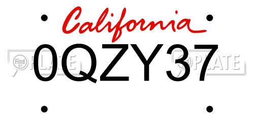 0QZY37 California License Plate