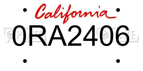 0RA2406 California License Plate
