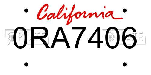 0RA7406 California License Plate