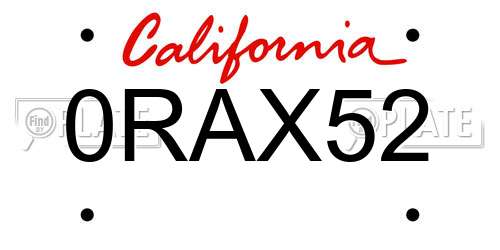 0RAX52 California License Plate