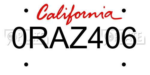 0RAZ406 California License Plate