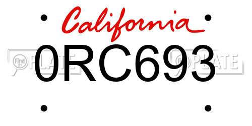 0RC693 California License Plate
