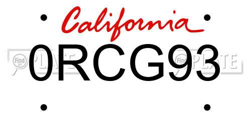 0RCG93 California License Plate