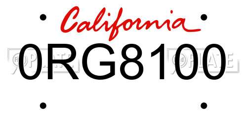 0RG8100 California License Plate
