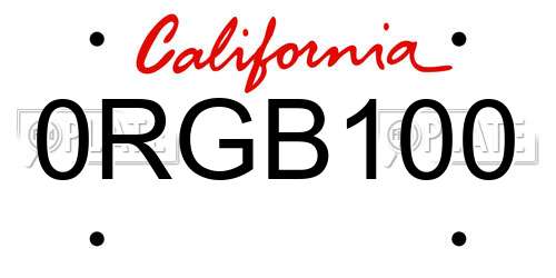 0RGB100 California License Plate