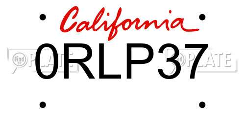 0RLP37 California License Plate