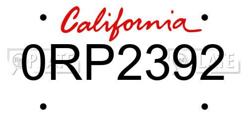 0RP2392 California License Plate