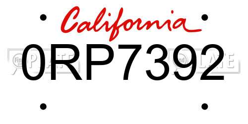 0RP7392 California License Plate