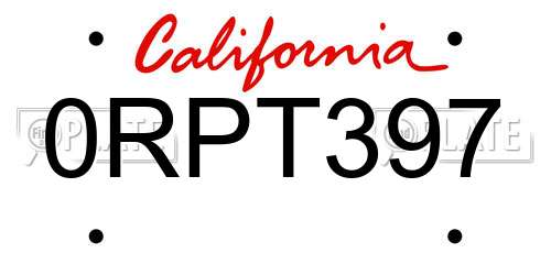 0RPT397 California License Plate