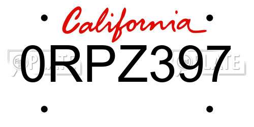 0RPZ397 California License Plate