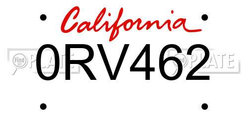 0RV462 California License Plate