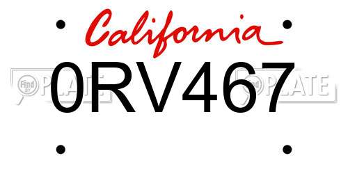 0RV467 California License Plate
