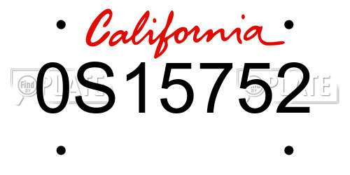 0S15752 California License Plate