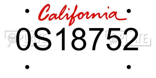 0S18752 California License Plate