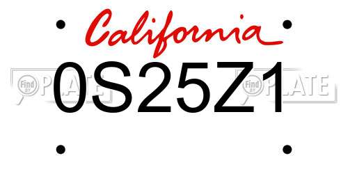 0S25Z1 California License Plate