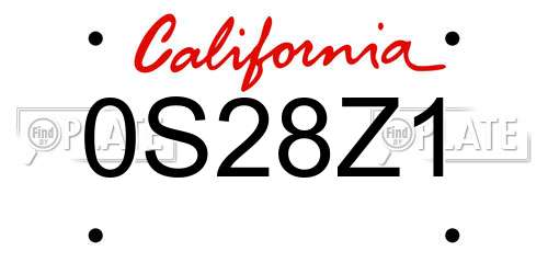 0S28Z1 California License Plate