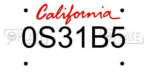 0S31B5 California License Plate