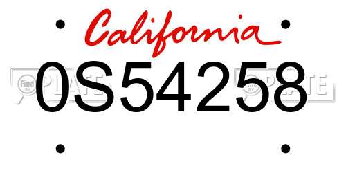 0S54258 California License Plate