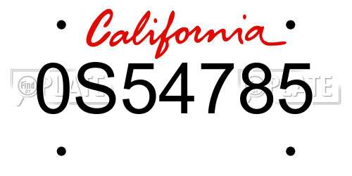 0S54785 California License Plate