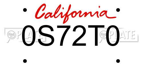 0S72T0 California License Plate