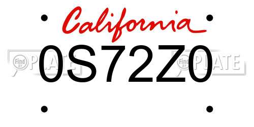 0S72Z0 California License Plate