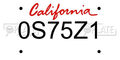 0S75Z1 California License Plate