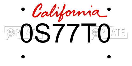 0S77T0 California License Plate