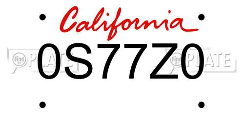 0S77Z0 California License Plate
