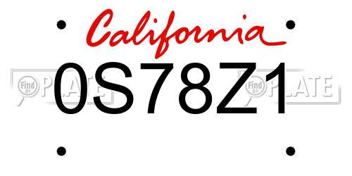 0S78Z1 California License Plate