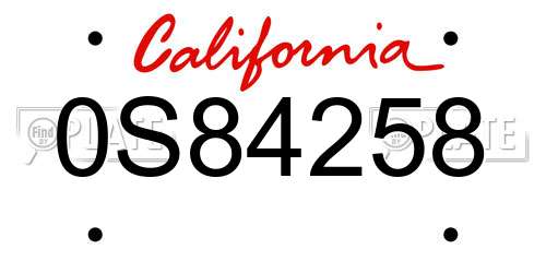 0S84258 California License Plate