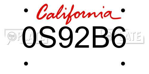0S92B6 California License Plate