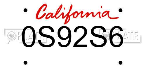 0S92S6 California License Plate