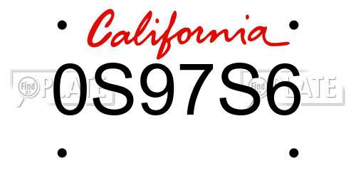 0S97S6 California License Plate