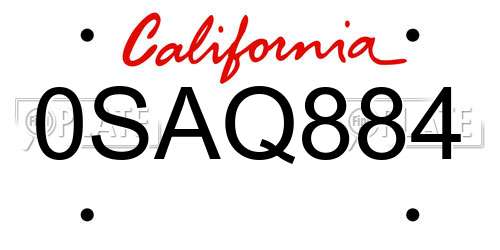 0SAQ884 California License Plate