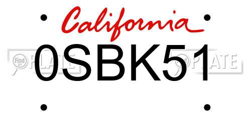 0SBK51 California License Plate