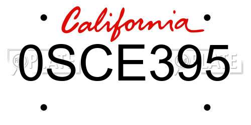 0SCE395 California License Plate