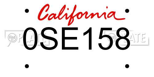 0SE158 California License Plate