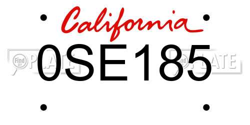 0SE185 California License Plate