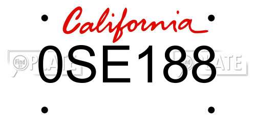 0SE188 California License Plate