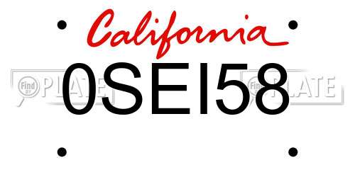 0SEI58 California License Plate