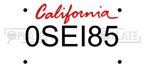 0SEI85 California License Plate