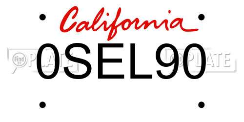 0SEL90 California License Plate