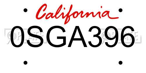 0SGA396 California License Plate