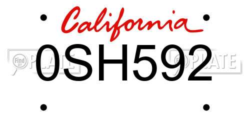 0SH592 California License Plate