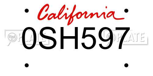 0SH597 California License Plate