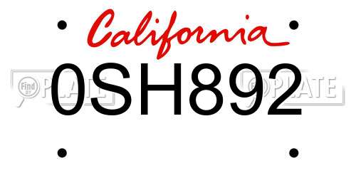 0SH892 California License Plate