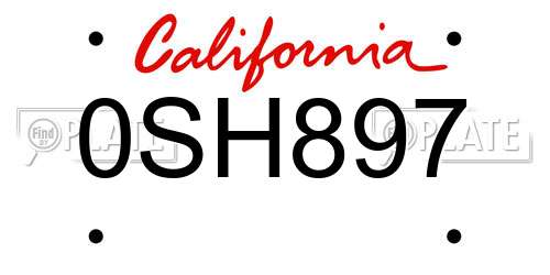 0SH897 California License Plate