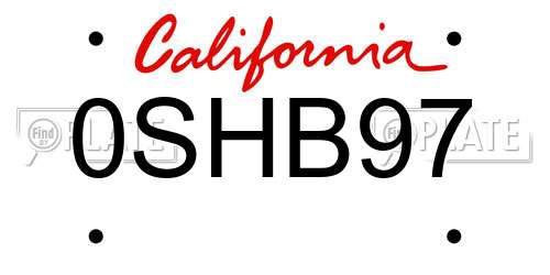 0SHB97 California License Plate