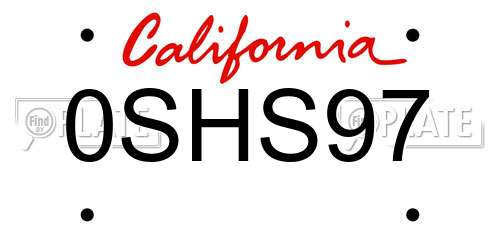 0SHS97 California License Plate