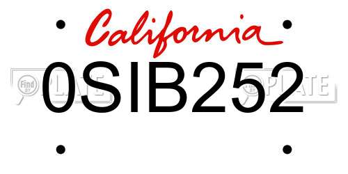 0SIB252 California License Plate